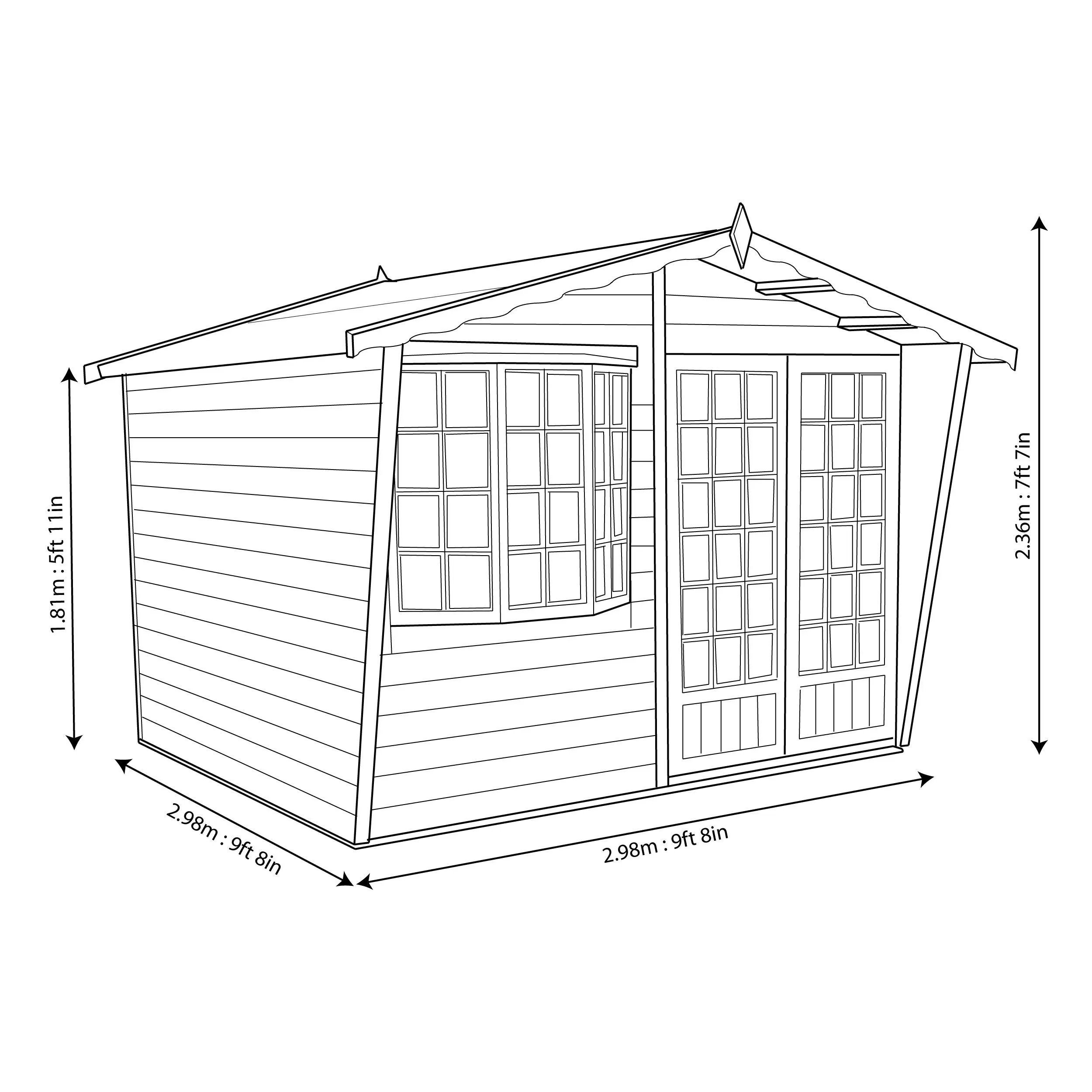 Shire Sandringham 10x10 Glass Apex Shiplap Wooden Summer House - Base Not Included 6 Shire Sandringham 10x10 Glass Apex Shiplap Wooden Summer House - Base Not Included - Image 6